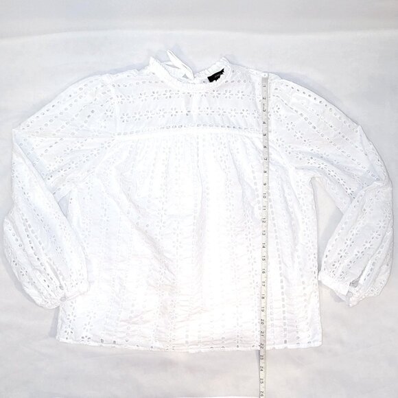 J. Crew | High Neck Long Sleeve White Eyelet Blouse | Size Medium - Picture 14 of 16